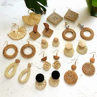 

Artilady 2019 style Handmade Wooden Weave bamboo hoop earrings korea rattan earrings for women birthday party gift