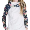 vogue women plain color flower print velvet hoodies