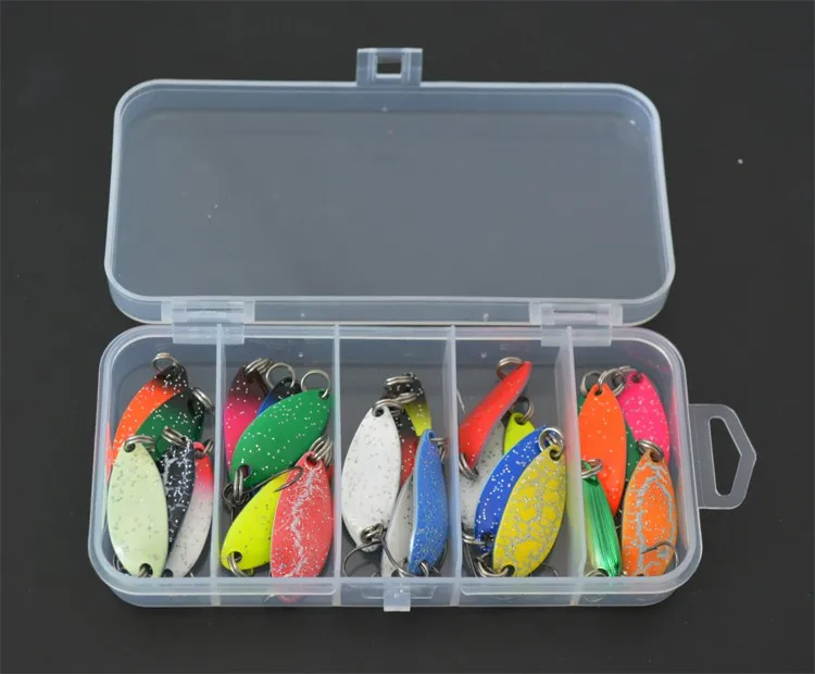 New 25pcs/box New Design Trout 3g Colorful Metal Spoon Copper Bass