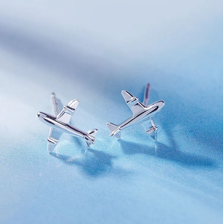 

Airplane Travel Aircraft Enthusiasts Souvenir Women Tiny Plane Alloy Stud Earrings, Silver