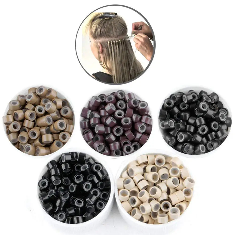

1000pcs Hair Extensions Micro Rings Links Beads 5mm Silicone Lined Beads for Human Hair Extensions Tool