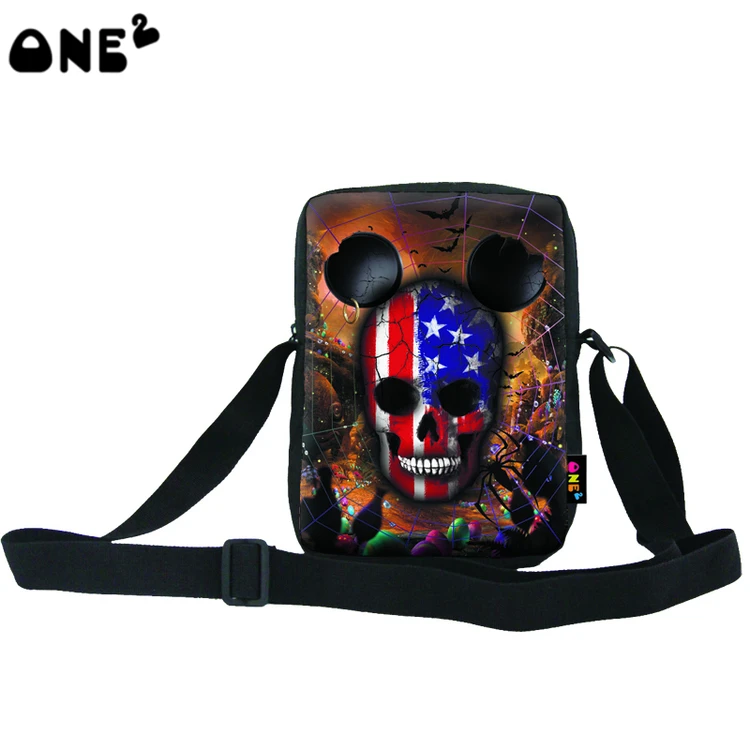 

ONE2 Design vintage skull dark black retro single shoulder messenger polyester bag, As picture