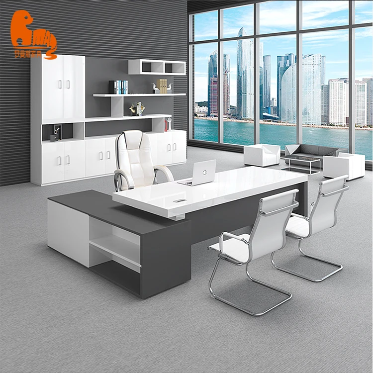 
luxury high class MDF white high gloss paint l shaped office desk 