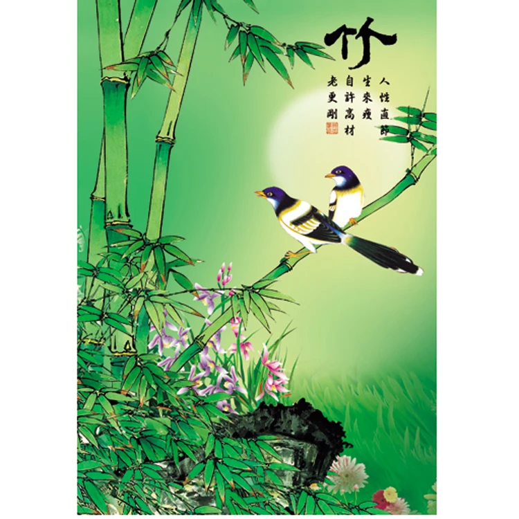 Jual panas 3d lenticular burung lukisan bambu Lukisan 