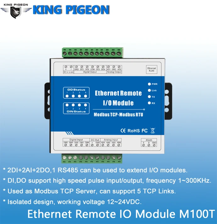 M100t Modbus Tcp Ethernet Remote Io Module (2di+2do+2ai+rj45+rs485 ...