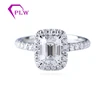 America popular jewelry rounded halo setting 6x8mm emerald cut moissanite engagement ring