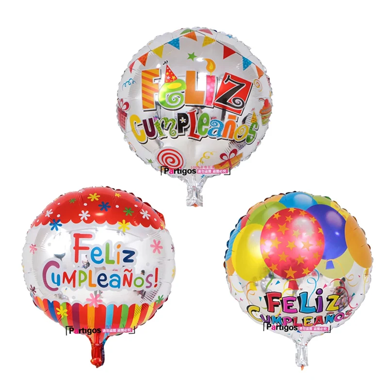 [Partigos] Groothandel Hot selling 18 inch Spaans gelukkige verjaardag feliz cumpleanos thema folie ballon voor partij decoratie