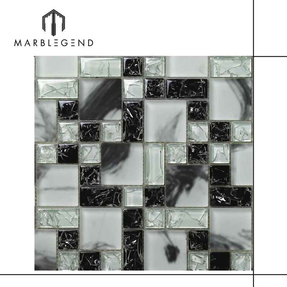 Factory Price Black With White Broken Gl Mosaic Tile Broken Gl Mosaic Tile