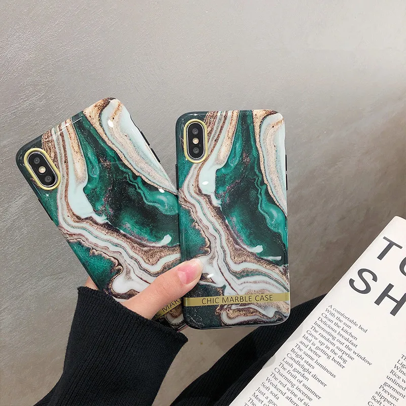 

High Quality TPU +PC Shockproof Marble Phone Case Fashion Design Mobile Phone Cover For iPhone 6/7/8,X/XS,XS MAX,XR, Green