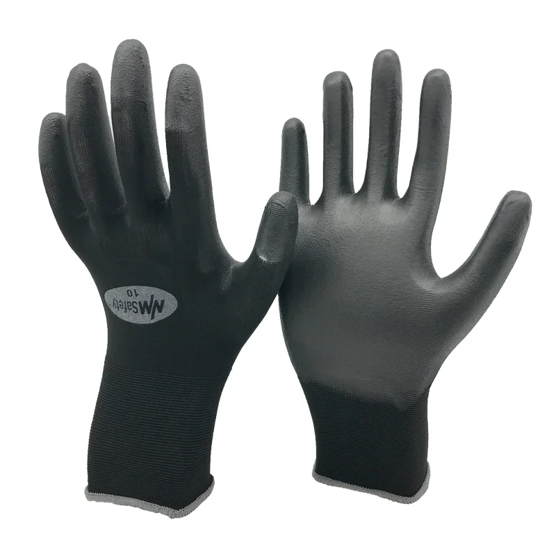 
NMSAFETY 13 gauge knitted black nylon pu dipped dmf free working gloves for construction 