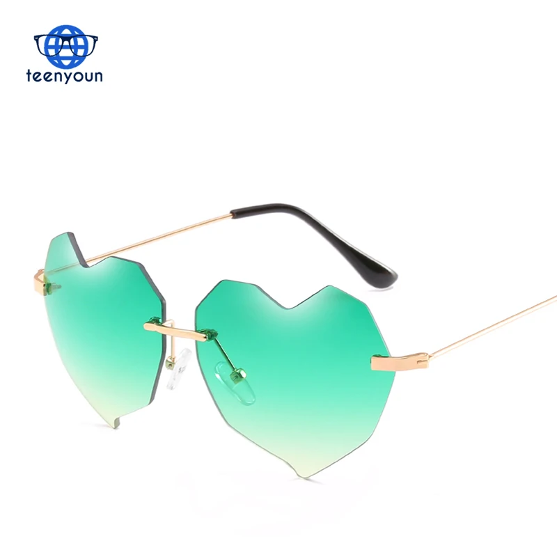 

Love Heart Shape Sunglasses Women 2019 Rimless Frame Tint Clear Lens Colorful Sun Glasses Green Pink Blue Shades For Women Cute