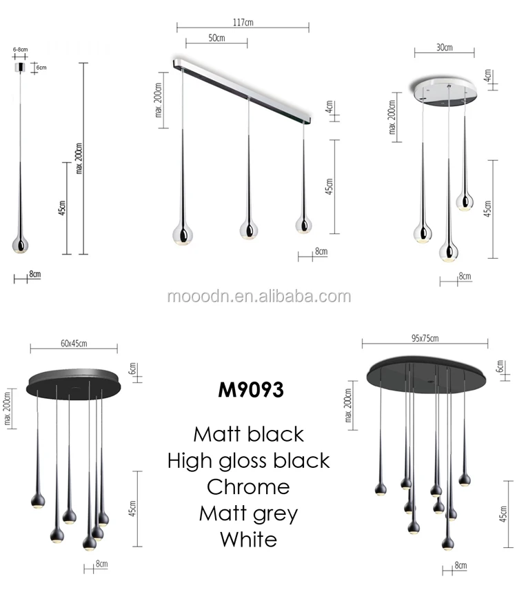 modern decorative black or chrome metal water drop 5W LED pendant light for dinning kitchen