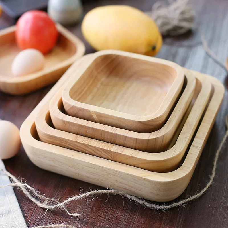 

Wholesale Wooden square plate Natural solid ash wood plates serving tray Disposable tableware, Customized