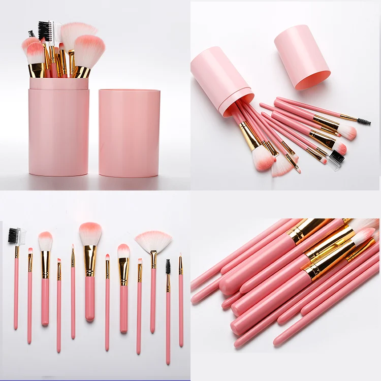 Best Selling Multipurpose 12pcs Synthetic Hair Wood Handle Nice Makeup Brush Set with Bag