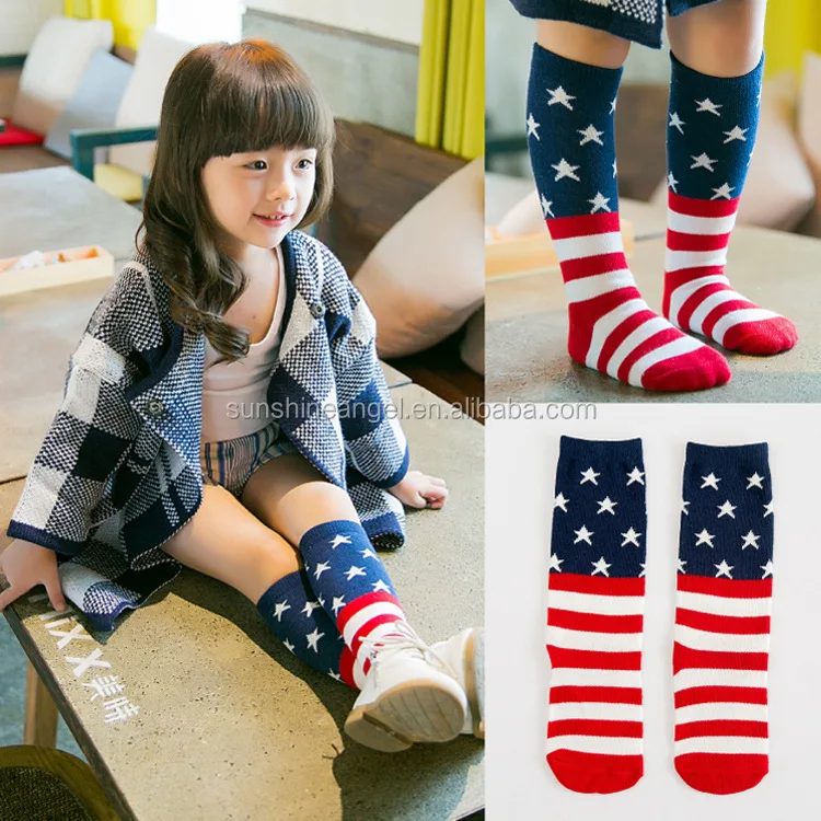 

Knee High Cotton Star 4th of July Kids Socks Wholesale