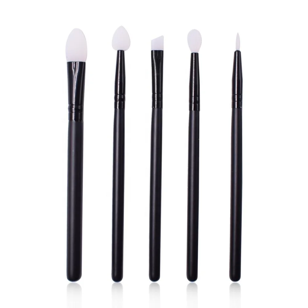 

2019 Wholesale Custom Logo Make up Brush Eyeshadow Eyeliner Eyebrow Lip Silicone Brushes 5 PCS Makeup Brush Sets, Black