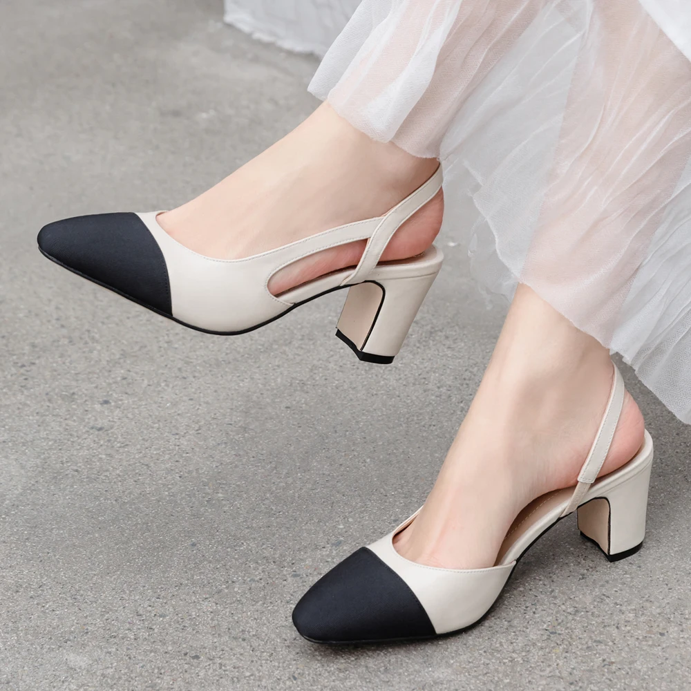 

Meotina Women Slingbacks Shoes High Heels Natural Genuine Leather Thick High Heel Shoes Cow Leather Mixed Colors Pumps Ladies 43 Pumps