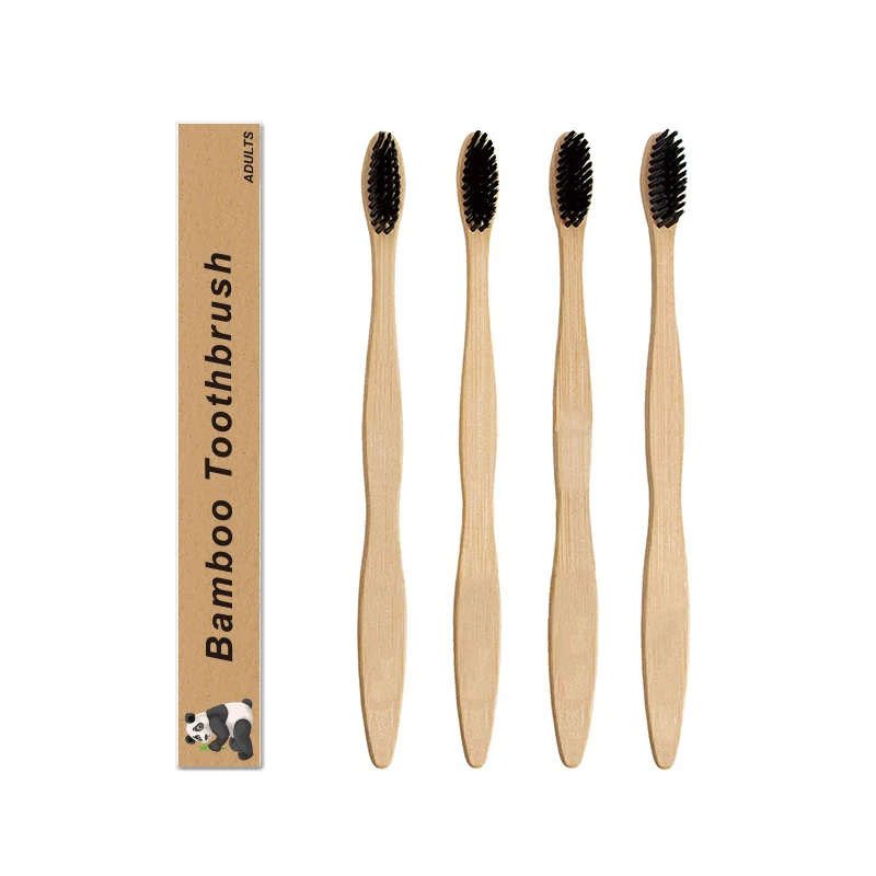 

Free Shipping Black Bamboo Charcoal Soft Bristles 100% Biodegradable Eco-friend Bamboo Toothbrush Adult, Customized color