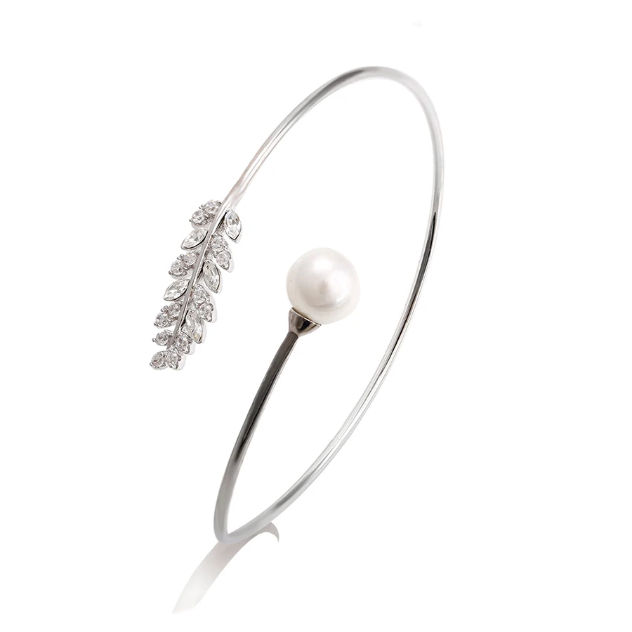 51674 Xuping leaf crystals from Swarovski, white gold bangle bracelet, white gold color bangles