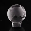Crystal glass world globe stand on engraved cube base optical crystal glass globe paperweight