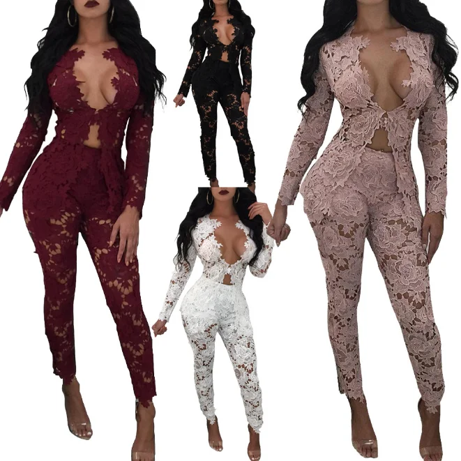 QF0224  2019 women's fashion lace sexy clothing two piece set
