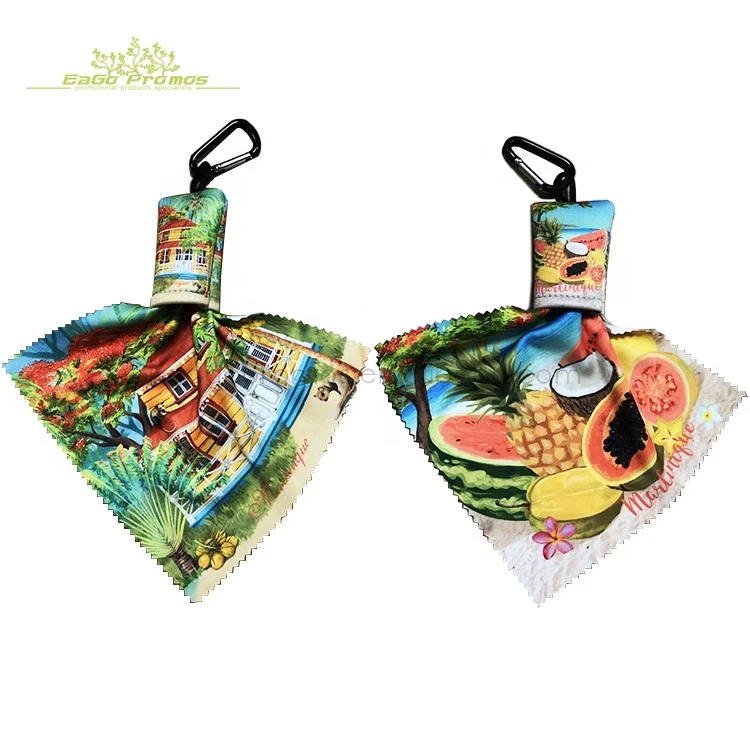 

Microfiber lens cloth with carabiner micro fiber cleaning cloth keychain pouch/microfiber cloth with neoprene pouch, Any pantone color