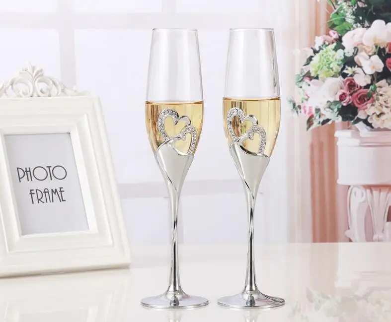 

NEW 200-300ML Long Wedding Champagne Wine Glasses Crystal Silver Plated Toasting Flutes Cup for Party Decoration Gifts, Clear