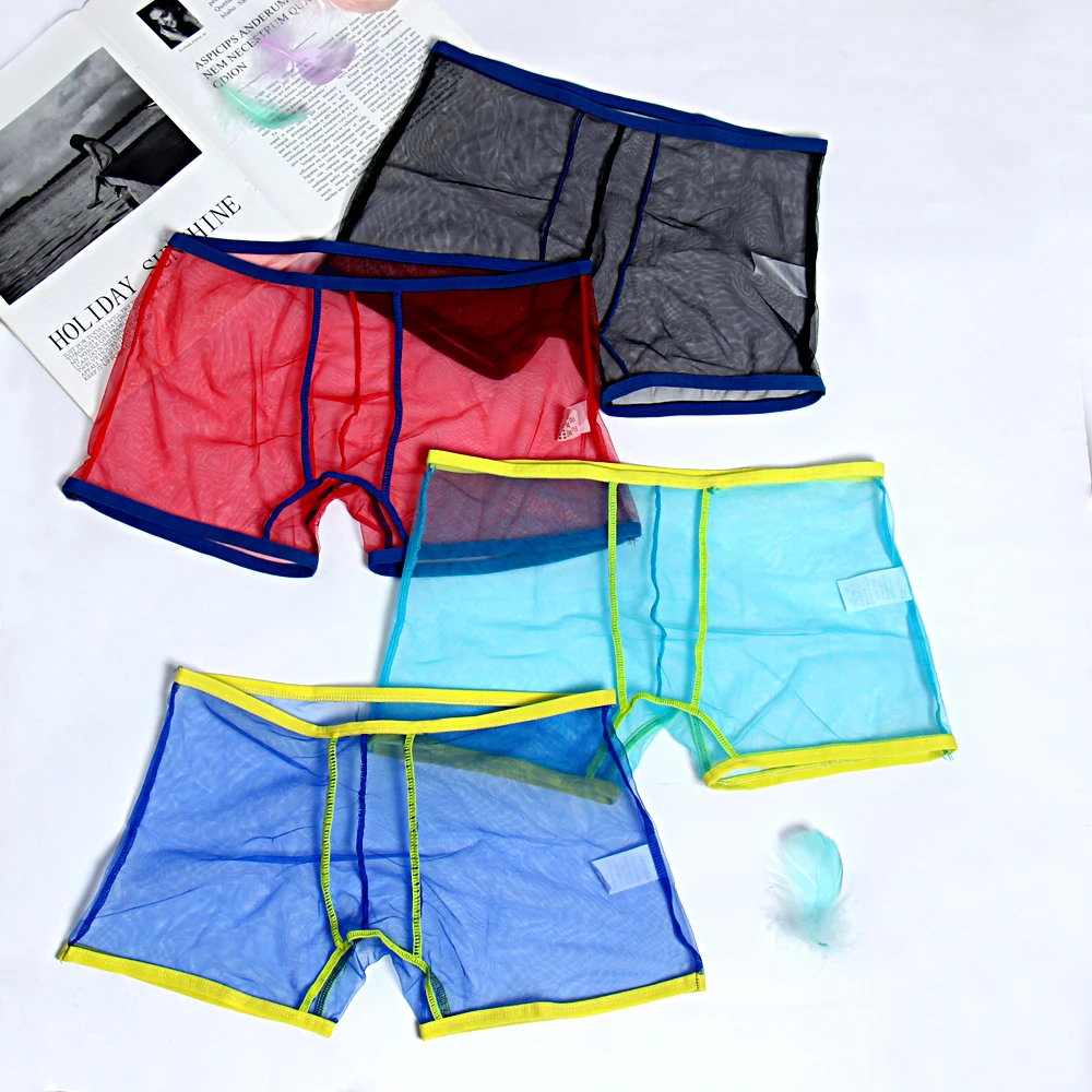 

In Stock Items Soft Spandex Mesh 365 Man Underwear Men's Briefs, Black blue light blue red