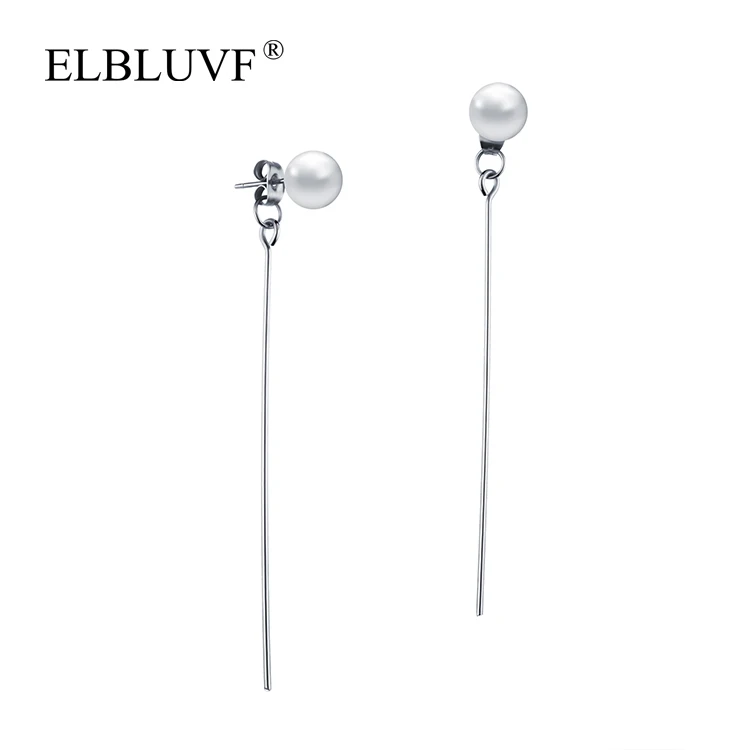 

ELBLUVF Free Shipping Stainless Steel High Quality Ball Shape Long Bar Tassel Earrings For Women, Rose gold , silver