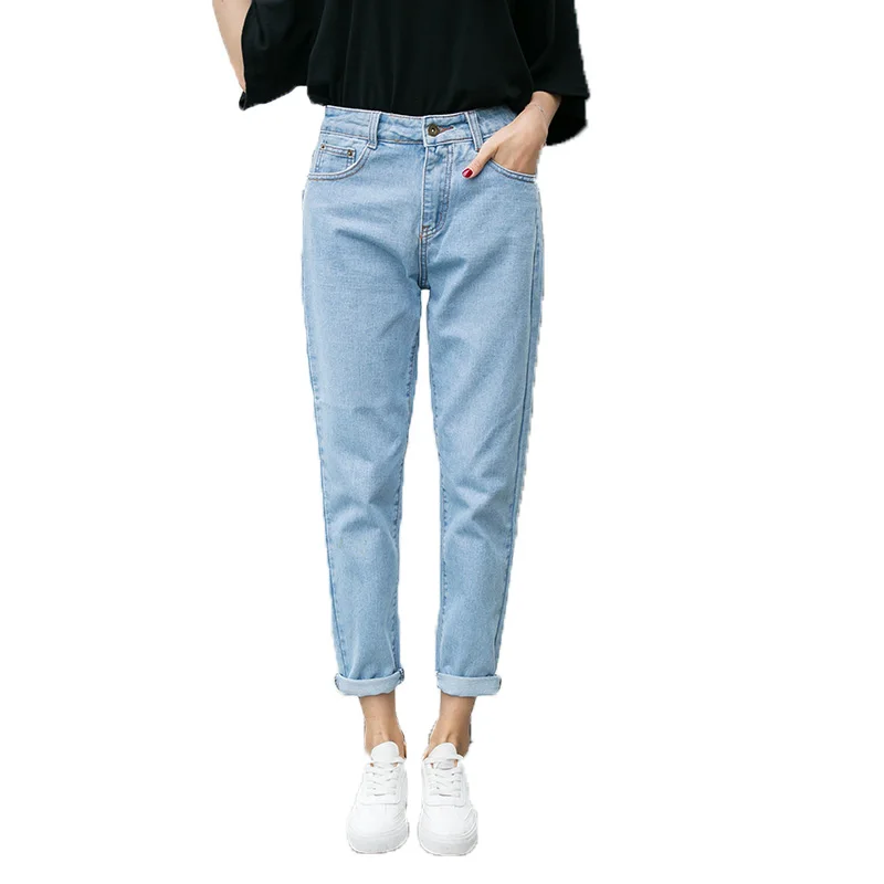 

High waist Ankle-Length Pants women lilight blue loose comfortable jeans summer girls hight quality trousers female, Black
