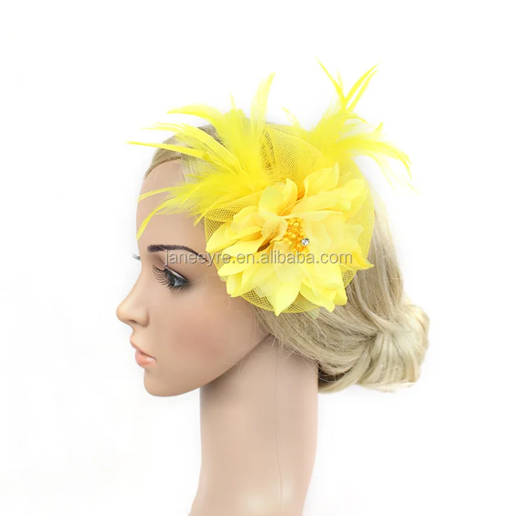 

Wholesale Yellow Flower Fascinators With Feather Wedding hair accessories