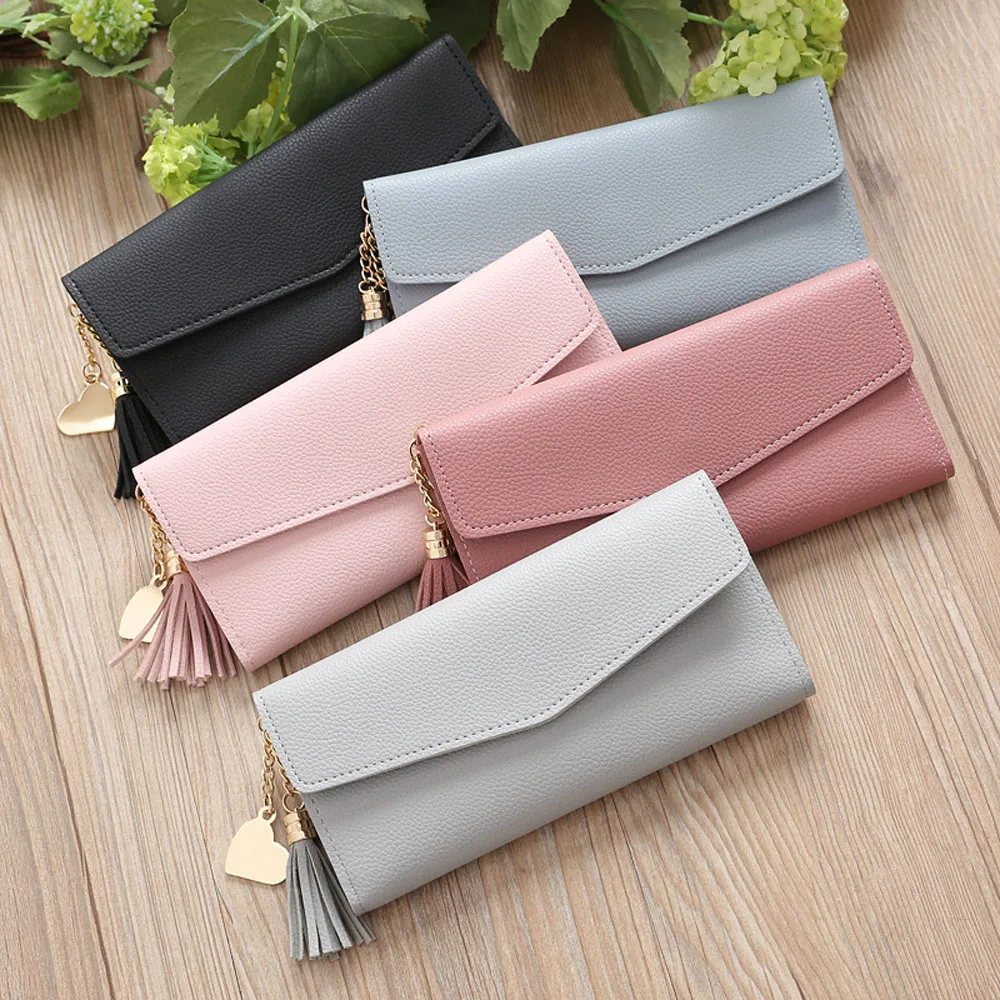 

2021 Fashion Wholesale Cheap Large Capacity Heart Pendent Ladies Wallet Coin Purses Custom Designer Leather Cards Wallet Women, 5 colors