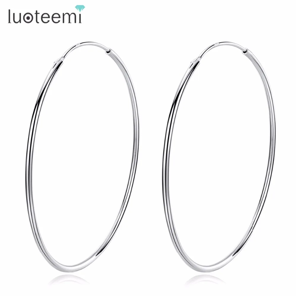 

LUOTEEMI 925 Sterling Silver Circle Hoop Earring Size 10-50mm For Women