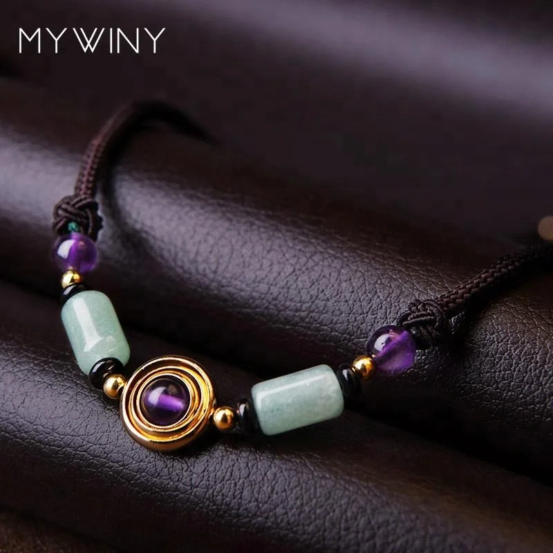 

Original purple crystal Aventurine necklace women vintage jewelry,New ethnic collar necklace, nature stones chokers necklaces