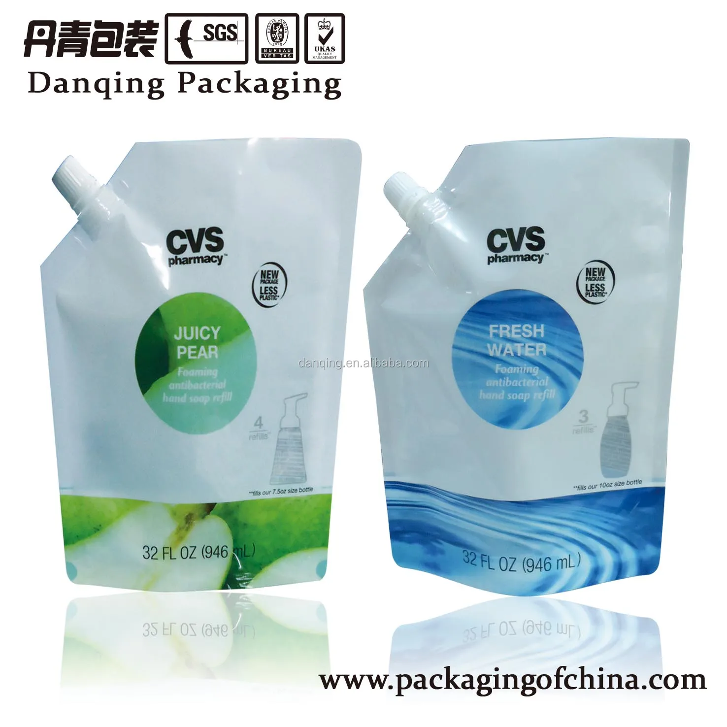 Guangdong Danqing Customized Printed Stand Up Pouch With Corner Spout For Detergent, Doypack For Shampoo,Shower Gel Packaging