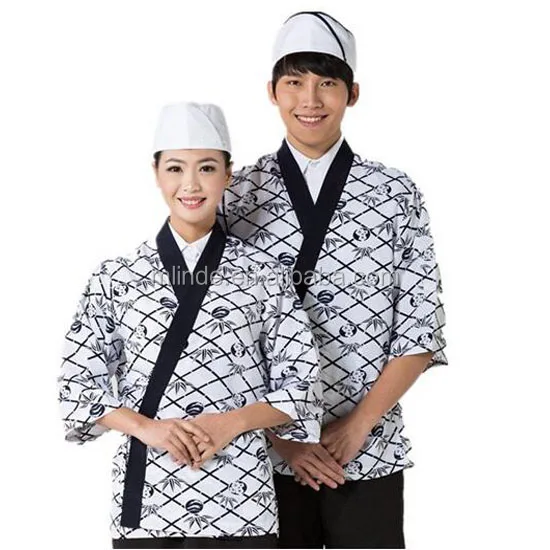 Japanese Sushi Chef Coat with Fan Pattern Restaurant Uniform