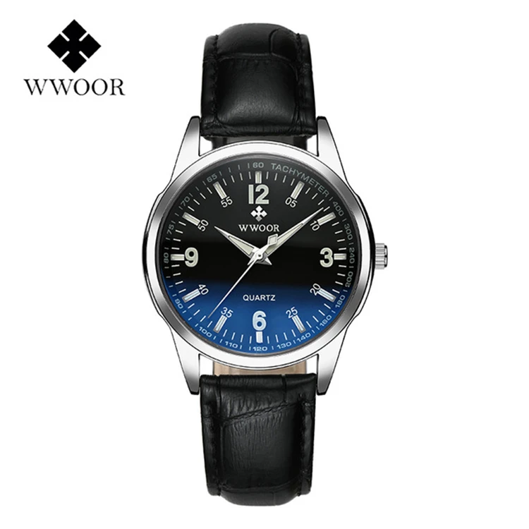 

WWOOR 8861 Blue Glass Watch Men Casual Leather Analog Sport wristwatch Quartz Luxury Wrist Watches