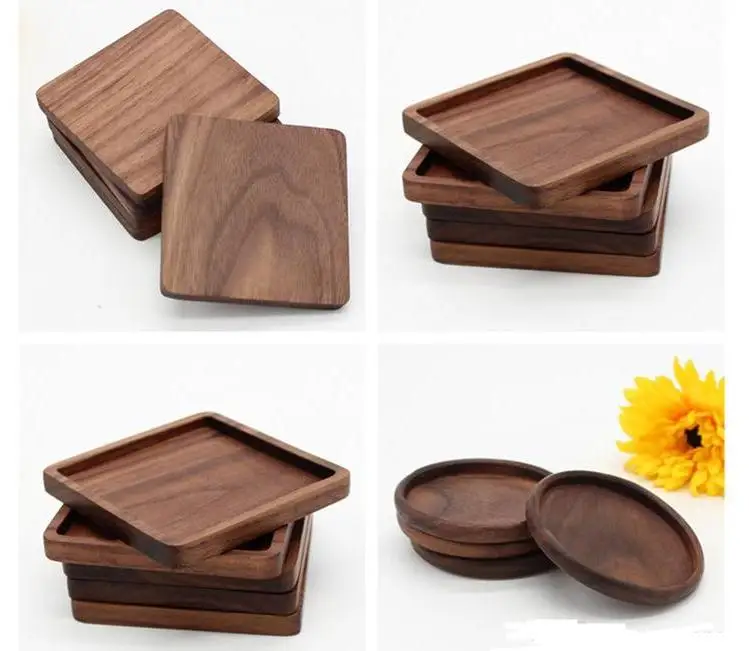 

100pcs/lot  Beech & Walnut Wood Coasters Wooden Cup Coffee Tea Cup Pads Drinking Mats Teapot Drink Coaster, As pic