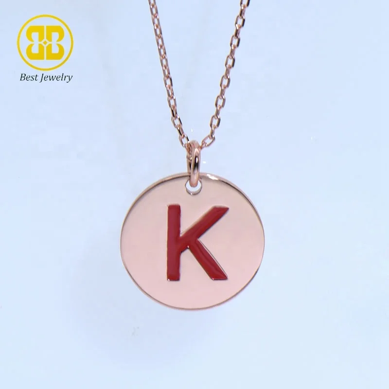 

Best Jewelry Amazon Hot Sale 925 Silver 18K Rose Gold Plated Enamel 26 Initial Alphabet Letter K Disc Charm Necklaces