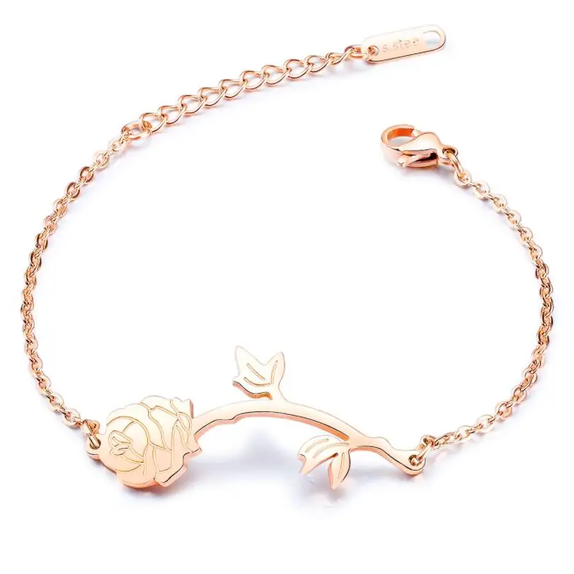 

New style rose lady bracelet temperament contracted flowers titanium steel rose gold bracelet