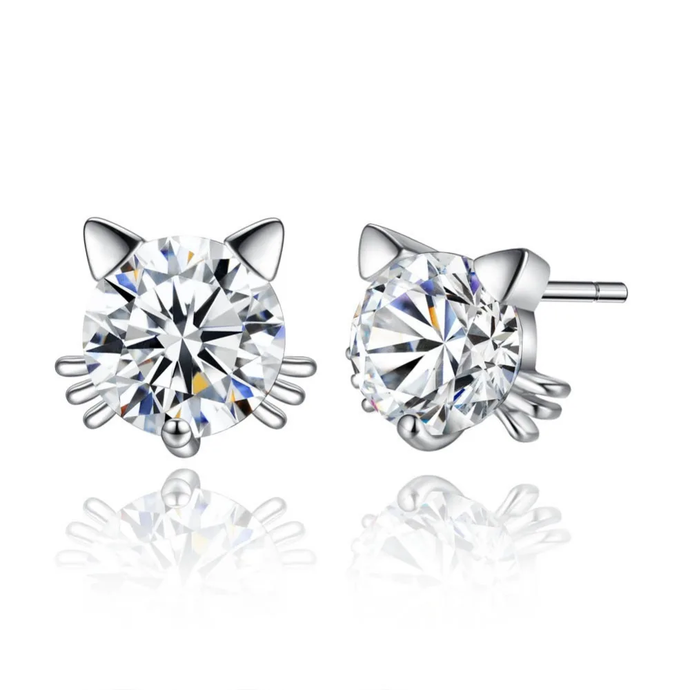 

Lovely kitty cat cubic zirconia earrings round cz stud earring for women, N/a