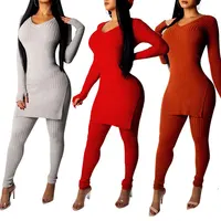 

81212-MX10 solid color ribbed knitting suit ladies jumpsuit casual