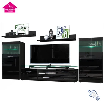 Modern High Glass Led Light Wall Mounted Tv Showcase Designs Units