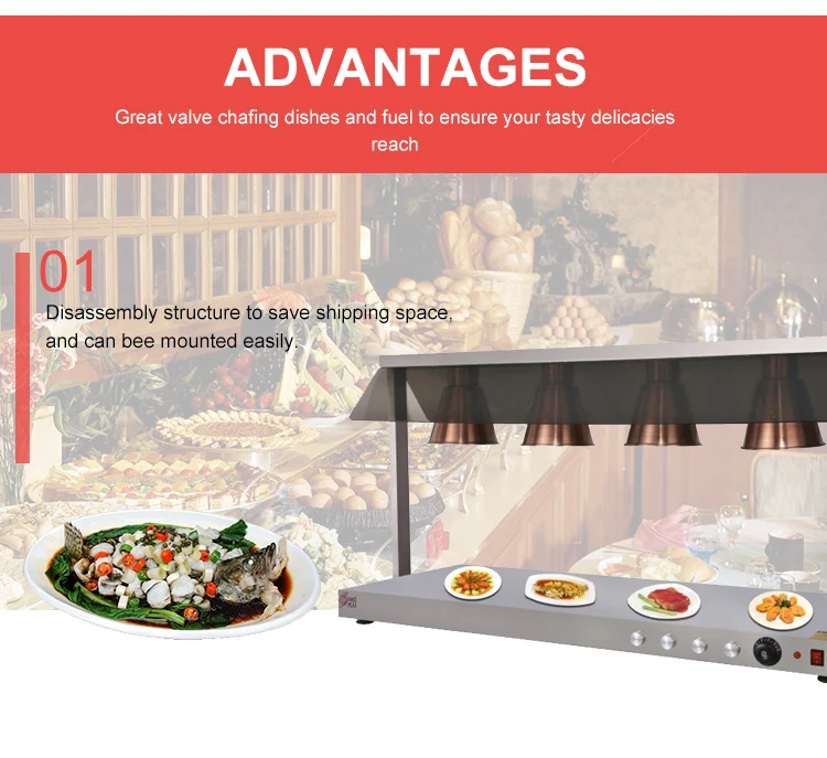 China Stainless Steel Buffet Warmer Lamp With 4 Light Head Dish Warming