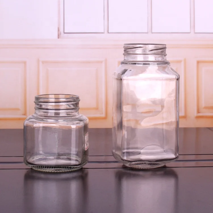 
wholesale 400ml square food grade glass coffee bean storage jar with plastic lid 
