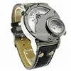 2019 Hot Product Unique Double Japan Quartz Movement Luxury 2 Clock Orologi Oulm 9591 Brand Men Classic Leather Dual Time Watch