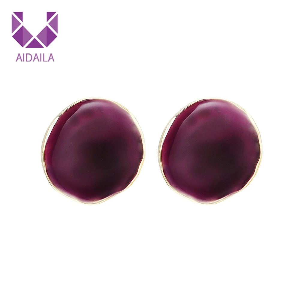 

AIDAILA New Arrival 2019 Spring Fashion Big Round Colorful Enamel Stud Earrings, Picture shows