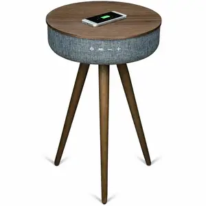 Round Coffee Table Speaker Wireless Charging Portable Smart Table Bluetooth Speaker with 2 USB Charging and AUX Cable Port