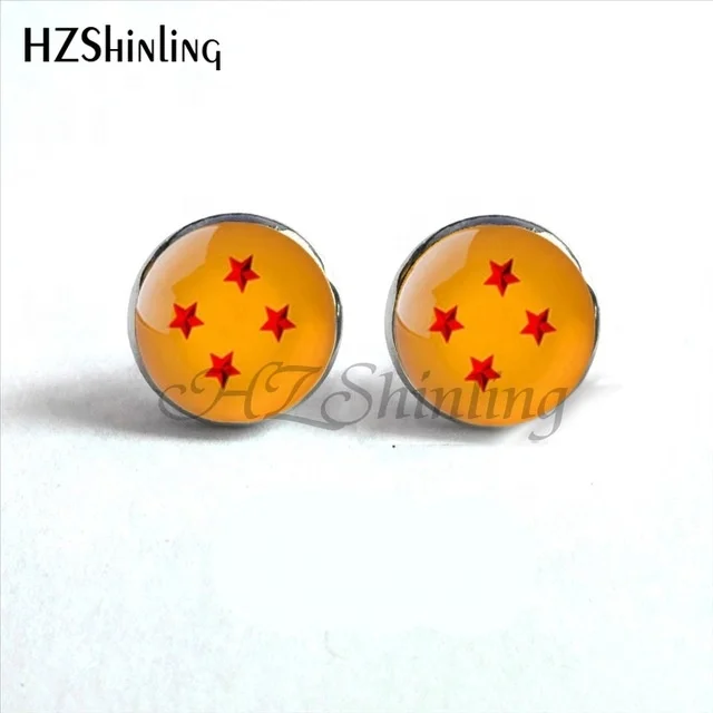 

2019 European Dragon Ball z 4 Ear Stud Dragon Balls Star Stud Earrings Dragon Ball inspired Jewelry Glass Cabochon Earrings, Colorful