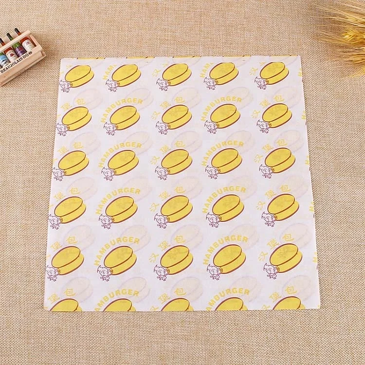 

Custom Printed Logo Grease-proof Fast Edible Food Wrapping Paper for Hamburg Bread Snacks Packing